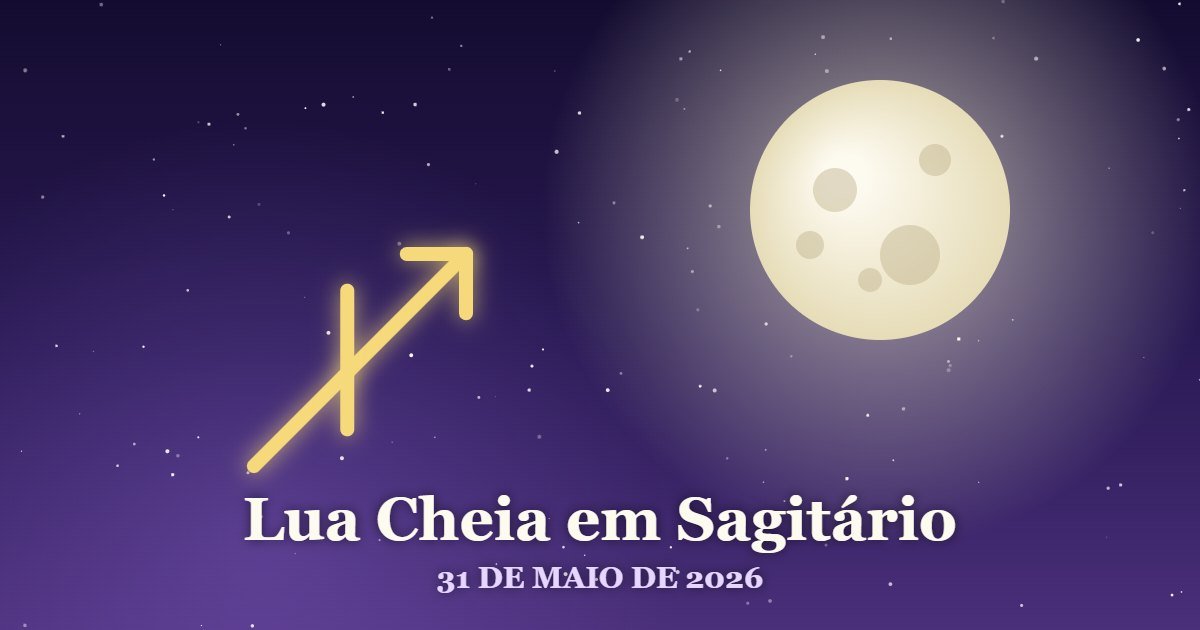 Lua Cheia em Sagitário em maio de 2026 com céu estrelado e glifo do arqueiro